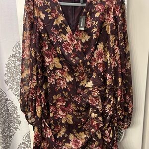 Express Burgundy Floral Long Sleeve Dress